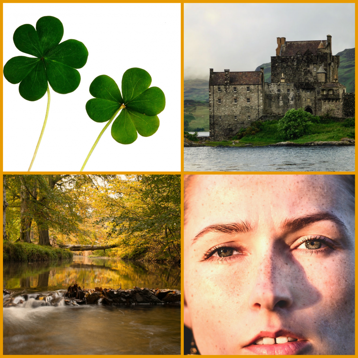 collection of images showing castle and clovers for Scotland travel