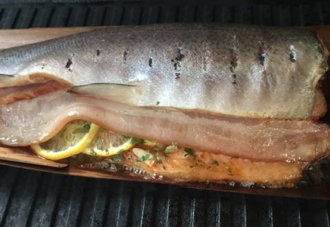 Grilling Cutthroat on Cast Iron with Cedar Sheets