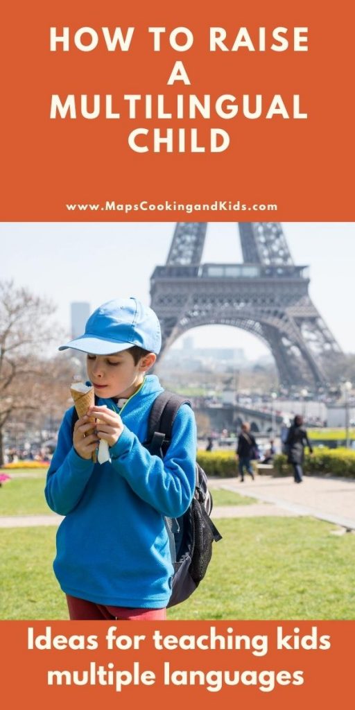 A boy going to school in France with the Eiffel tower behind him. 