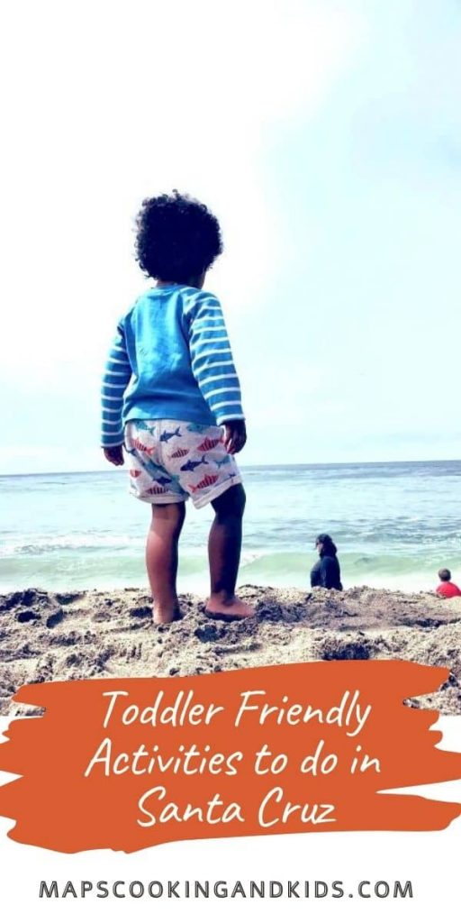 Toddler facing the ocean at Santa Cruz beach