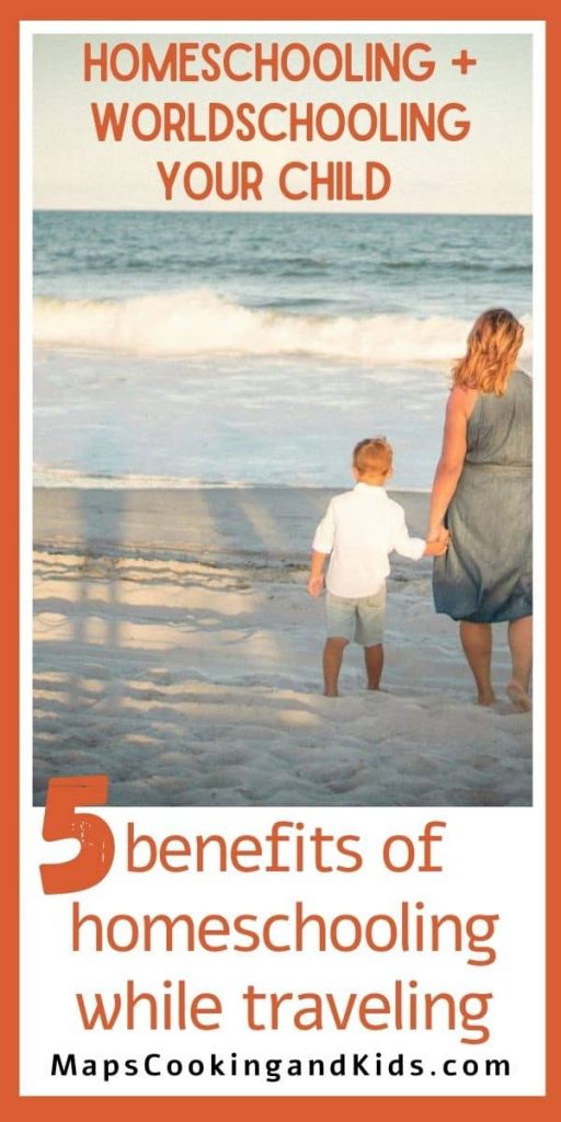 A mom with her toddler son on a beach with ocean waves on a sunny day